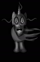 Size: 1000x1555 | Tagged: safe, artist:samueldavillo, pony, unicorn, black and white, courage the cowardly dog, disturbing, grayscale, king ramses, monochrome, nightmare fuel, ponified, solo