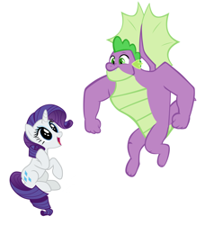 Size: 6760x7424 | Tagged: safe, edit, editor:proto29, rarity, spike, dragon, pony, unicorn, g4, female, flying, gigachad spike, male, older, older spike, ship:sparity, shipping, simple background, straight, white background, winged spike, wings