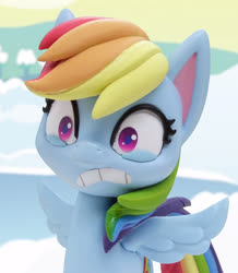 Size: 874x1002 | Tagged: safe, screencap, rainbow dash, pegasus, pony, g4.5, my little pony: stop motion short, snow pony contest (short), cropped, female, grimace, mare, reaction image, shrunken pupils, snow, solo, spread wings, wings