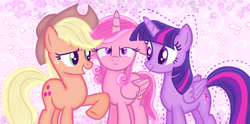Size: 1076x535 | Tagged: artist needed, safe, applejack, twilight sparkle, alicorn, earth pony, pony, unicorn, a horse shoe-in, g4, the ending of the end, female, mare, spoilers for another series, twilight sparkle (alicorn)