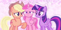 Size: 1076x535 | Tagged: artist needed, safe, applejack, twilight sparkle, alicorn, earth pony, pony, unicorn, a horse shoe-in, g4, my little pony: friendship is magic, the ending of the end, female, mare, spoilers for another series, twilight sparkle (alicorn)