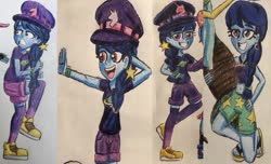 Size: 1271x775 | Tagged: safe, artist:bozzerkazooers, edit, space camp, equestria girls, equestria girls series, g4, spring breakdown, sunset's backstage pass!, spoiler:eqg series (season 2), clothes, cropped, dancing, hat, music festival, posing for photo, solo focus, startled, swimsuit