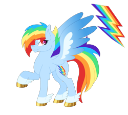Size: 2422x2172 | Tagged: safe, artist:musical-medic, rainbow dash, pegasus, pony, g4, cutie mark, female, g5 concept leak style, g5 concept leaks, high res, hooves, mare, rainbow dash (g5 concept leak), raised hoof, redesign, simple background, solo, spread wings, transparent background, wings