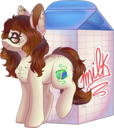 Size: 1866x2080 | Tagged: safe, artist:mxnxii, oc, oc only, oc:historic shine, earth pony, pony, commission, female, freckles, glasses, mare, milk carton, simple background, solo, transparent background