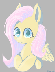 Size: 2048x2688 | Tagged: safe, artist:angelinarichter, artist:knochka, fluttershy, pegasus, pony, g4, bust, colored pupils, cute, female, gray background, high res, looking at you, mare, shyabetes, simple background, solo
