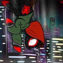 Size: 6500x6500 | Tagged: safe, artist:flywheel, pony, falling, freefall, male, miles morales, skyline, solo, spider-man, spider-man: into the spider-verse, what's up danger