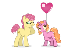 Size: 1280x895 | Tagged: safe, artist:joburii, li'l cheese, luster dawn, earth pony, pony, unicorn, g4, the last problem, balloon, base used, female, lustercheese, male, older, older li'l cheese, older luster dawn, simple background, straight, transparent background