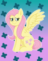 Size: 2000x2500 | Tagged: safe, artist:cherrycandi, fluttershy, butterfly, pegasus, pony, g4, female, gradient background, high res, simple background, solo