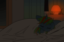 Size: 3000x2000 | Tagged: safe, artist:klooda, oc, oc only, oc:wander bliss, pony, unicorn, animated, bed, bedroom, eyes closed, female, high res, lamp, mare, night, sleeping, sleepy, solo, ych result