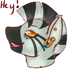 Size: 428x401 | Tagged: safe, artist:-censored-, zecora, pony, zebra, g4, bust, ear piercing, earring, female, jewelry, mare, open mouth, piercing, simple background, smiling, solo, speech, white background