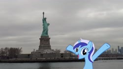 Size: 5952x3348 | Tagged: safe, artist:topsangtheman, minuette, pony, unicorn, g4, irl, new york city, photo, ponies in real life, statue of liberty