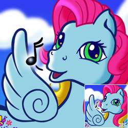 Size: 285x285 | Tagged: safe, artist:anscathmarcach, thistle whistle, pegasus, pony, g3, bust, female, furcadia, music notes, portrait, solo, whistling