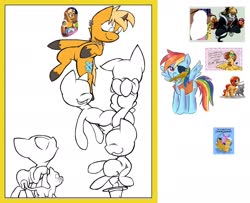 Size: 2048x1667 | Tagged: safe, alternate version, artist:lucas_gaxiola, rainbow dash, oc, oc:the brony chef, big cat, pegasus, pony, tiger, unicorn, anthro, digitigrade anthro, g4, anthro with ponies, clothes, eyepatch, female, lineart, male, mare, mouth hold, screencap reference, stallion, sword, unshorn fetlocks, weapon