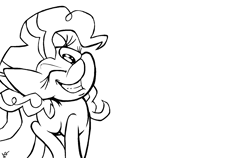Size: 1708x1080 | Tagged: safe, artist:lucas_gaxiola, pinkie pie, earth pony, pony, g4, female, grin, lineart, mare, monochrome, one eye closed, simple background, smiling, solo, white background, wink