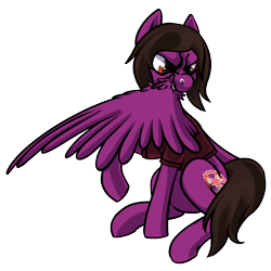 Size: 1500x1500 | Tagged: safe, artist:thrimby, pegasus, pony, angry, clothes, commission, grooming, male, nose piercing, pierce the veil, piercing, ponified, preening, raised hoof, shirt, simple background, sitting, solo, stallion, t-shirt, transparent background, vic fuentes, wings, ych result
