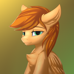 Size: 2834x2850 | Tagged: safe, artist:snowstormbat, oc, oc only, oc:dawn daze, pegasus, pony, chest fluff, glowing eyes, gradient background, high res, looking at you, male, smiling, solo, stallion