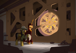 Size: 3000x2100 | Tagged: safe, artist:eriada, daring do, pegasus, pony, robot, robot pony, comic:daring do and the secrets of solar temple, g4, female, gears, high res, machinery, map, signature, solo