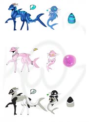 Size: 931x1280 | Tagged: safe, artist:-censored-, oc, oc only, original species, sea pony, chibi, egg, eye, heart, pictogram, raised hoof, reference sheet, simple background, tail, watermark, white background