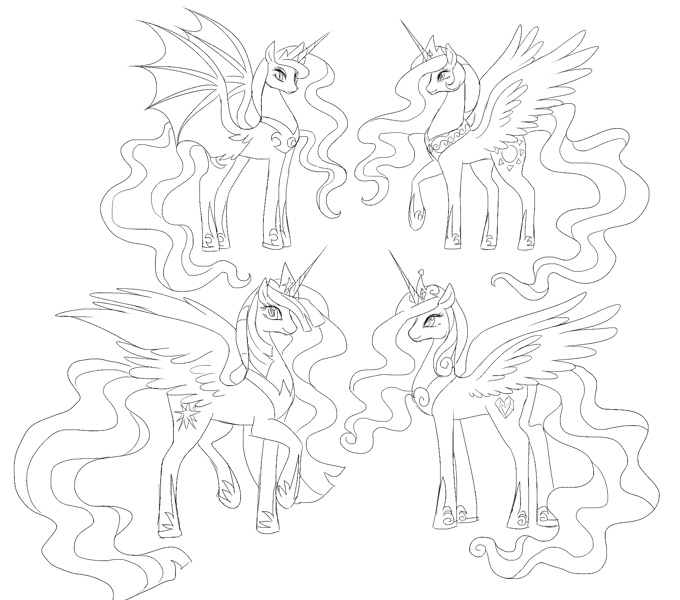 my little pony princess celestia and princess luna and princess cadence coloring pages
