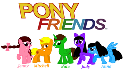 Size: 2100x1224 | Tagged: safe, anna valentine, best friends forever, blue pony, female, friendship, green pony, jenny princess, judy wyant, kids friends, male, mare, mitchell jackson, nate hansen, orange pony, pink pony, pony friends, purple pony, stallion