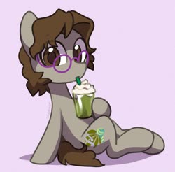 Size: 1902x1869 | Tagged: safe, artist:dawnfire, part of a set, oc, oc only, oc:dank nugs, earth pony, pony, commission, cup, drink, drinking straw, food, glasses, sitting, solo, straw, whipped cream