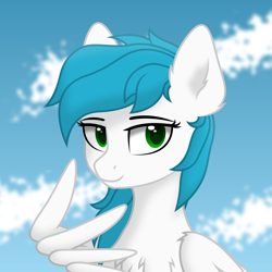 Size: 1686x1686 | Tagged: safe, artist:zylgchs, oc, oc only, oc:cynosura, pony, bust, solo, style emulation, vector, wing hands, wings