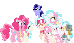 Size: 1823x1077 | Tagged: safe, artist:peanutthechub, coco pommel, li'l cheese, pinkie pie, oc, oc:boneless, oc:chesaspeake, oc:chimiberry cherry changa, oc:chocolate hordevre, oc:mud, oc:stone, classical hippogriff, hippogriff, pegasus, pony, g4, the last problem, adopted offspring, baby, baby pony, cocopie, colt, female, filly, lesbian, magical lesbian spawn, male, mare, offspring, parents:cocopie, parents:pinkiepommel, pinkiepommel, shipping, simple background, stallion, sunglasses, transparent background