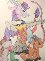 Size: 400x534 | Tagged: safe, artist:wolfspiritclan, oc, oc:adean the draconequus, oc:goat, oc:mika, draconequus, goat, wolf, inspired, original character do not steal, traditional art