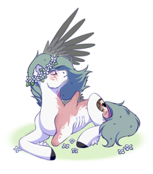 Size: 2617x2961 | Tagged: safe, artist:djkaskan, oc, oc only, pegasus, pony, amputee, flower, flower in hair, high res, male, missing limb, missing wing, scar, stallion, stump