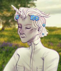 Size: 2185x2545 | Tagged: safe, artist:djkaskan, zesty gourmand, human, g4, female, flower, flower in hair, high res, horn, horned humanization, humanized, pony coloring