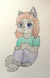 Size: 400x616 | Tagged: safe, artist:wolfspiritclan, oc, oc only, oc:mika, werewolf, wolf, anthro, crying, cute, puppy, puppy dog eyes, solo, traditional art, younger