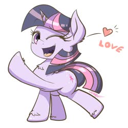 Size: 2000x2000 | Tagged: safe, artist:phoenixrk49, twilight sparkle, pony, unicorn, g4, chest fluff, cute, high res, one eye closed, open mouth, simple background, twiabetes, unicorn twilight, white background
