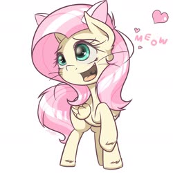 Size: 1900x1900 | Tagged: safe, alternate version, artist:phoenixrk49, fluttershy, pegasus, pony, g4, cat ears, cute, open mouth, raised hoof, shyabetes, simple background, white background