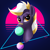 Size: 1500x1500 | Tagged: safe, artist:jphyperx, oc, oc:wildheart, earth pony, pony, bandaid, bandaid on nose, bedroom eyes, bubble, bubblegum, bust, food, gum, jewelry, looking at you, necklace, portrait, retro, retrowave, signature, sun, triangle