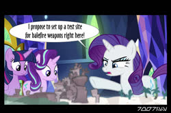 Size: 640x426 | Tagged: safe, edit, edited screencap, editor:teren rogriss, screencap, rarity, starlight glimmer, twilight sparkle, alicorn, pony, unicorn, fallout equestria, g4, school daze, balefire bomb, cutie map, grudge, klugetown, this will end in explosions, this will end in property damage, this will end in tears and/or death, twilight sparkle (alicorn), twilight's castle