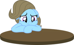 Size: 1346x835 | Tagged: safe, artist:punzil504, beauty brass, earth pony, pony, g4, depressed, female, simple background, solo, table, transparent background