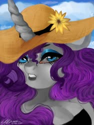 Size: 900x1200 | Tagged: safe, artist:sommerlilly05, rarity, unicorn, anthro, g4, female, hat, makeup, realistic eyes, sun hat