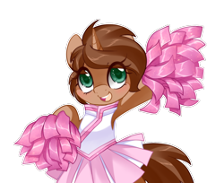 Size: 1226x1000 | Tagged: safe, artist:loyaldis, oc, oc only, oc:heroic armour, pony, unicorn, alternate hairstyle, armpits, cheerleader, cheerleader outfit, clothes, colt, commission, crossdressing, cute, eyelashes, fake eyelashes, femboy, foal, heart eyes, male, pleated skirt, pom pom, skirt, teenager, trap, wingding eyes, ych result