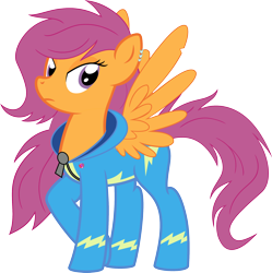 Size: 2186x2191 | Tagged: safe, artist:bigmk, artist:kuma993, scootaloo, pony, g4, clothes, ear piercing, earring, female, high res, jewelry, older, older scootaloo, piercing, simple background, solo, transparent background, uniform, vector, wonderbolts uniform