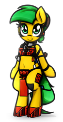 Size: 936x1802 | Tagged: safe, artist:jetwave, oc, oc only, oc:blocky bits, earth pony, pony, semi-anthro, arm hooves, belly, belly button, bionicle, bipedal, boots, clothes, collar, cute, female, lego, loincloth, looking at you, mare, shoes, skirt, slave, slave collar, solo