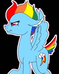 Size: 608x760 | Tagged: safe, artist:pinkachu_official, rainbow dash, pegasus, pony, g4, backwards cutie mark, black background, female, mare, simple background, solo, spread wings, wings