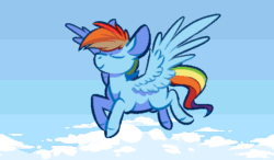Size: 552x323 | Tagged: safe, artist:sqdpxl, rainbow dash, pegasus, pony, g4, animated, cloud, female, flying, gif, mare, sky, smiling, solo