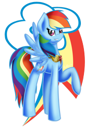 Size: 1981x2803 | Tagged: safe, artist:midfire, rainbow dash, pegasus, pony, g4, cute, cutie mark, dashabetes, element of loyalty, female, looking at you, mare, raised hoof, simple background, smiling, solo, spread wings, transparent background, wings