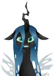 Size: 2500x3500 | Tagged: safe, artist:katyusha, derpibooru exclusive, queen chrysalis, changeling, changeling queen, g4, female, high res, sharp teeth, simple background, solo, teeth, white background, wide smile