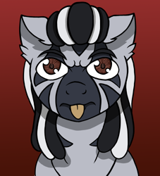 Size: 2500x2750 | Tagged: safe, artist:devorierdeos, oc, oc only, oc:zib, zebra, :p, bust, ear fluff, gradient background, high res, hooves, looking at you, male, portrait, simple background, solo, stallion, tongue out