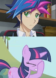 Size: 358x500 | Tagged: safe, edit, edited screencap, screencap, twilight sparkle, applebuck season, g4, facehoof, obscure crossover, obscure reference, yu-gi-oh!, yu-gi-oh! vrains, yusaku fujiki