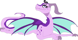 Size: 1796x935 | Tagged: safe, artist:nootaz, starlight glimmer, oc, oc:dazzling flash, changeling, g4, blushing, changeling oc, glimmerdragon, looking at each other, looking up, simple background, size difference, transparent background
