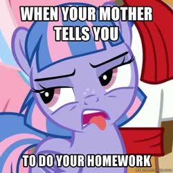 Size: 606x606 | Tagged: safe, edit, edited screencap, screencap, clear sky, quibble pants, wind sprint, pegasus, pony, common ground, g4, caption, cropped, disgusted, female, filly, gagging, image macro, meme, text, tongue out