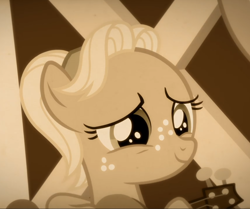 Size: 1118x936 | Tagged: safe, screencap, applejack, pony, g4, sparkle's seven, cropped, cute, female, filly, filly applejack, jackabetes, smiling, solo, younger