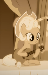 Size: 462x712 | Tagged: safe, screencap, applejack, pony, g4, sparkle's seven, apple chord, cropped, cute, female, guitar, jackabetes, musical instrument, sitting, solo